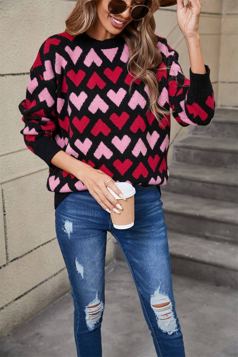 CWOSWL5756_VALENTINE'S DAY CREW NECK HEART SWEATER