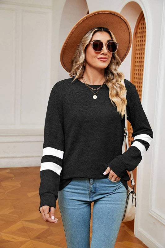 CWTBLL2387_ROUND NECK LONG SLEEVE COLORBLOCK BOTTOMING TOP