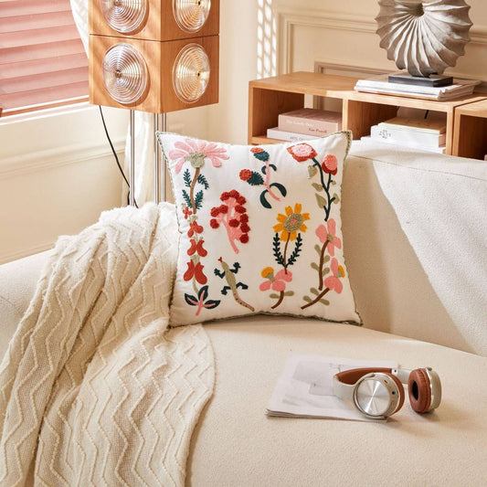 Pink Tulip Embroidered Sofa Pillow Cover_CWMM7706