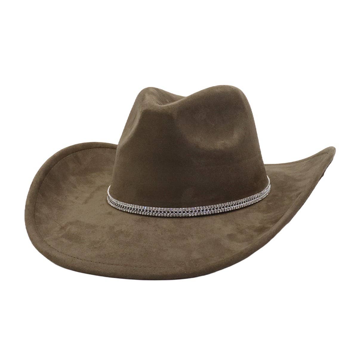Suede Denim Cowboy Fedora Hat Western Ethnic Style_CWAH04394