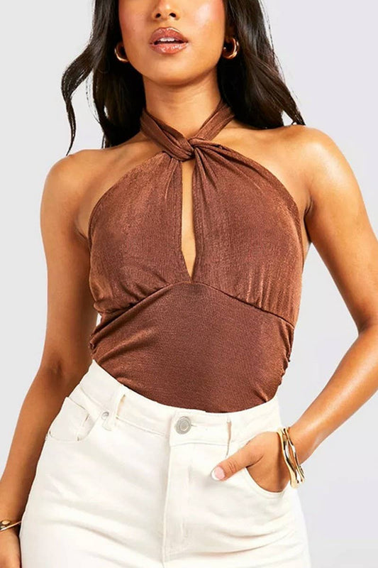 CWSBSSL0124_SEXY SLIM FIT HALTER NECK DOUBLE-LAYER BODYSUIT