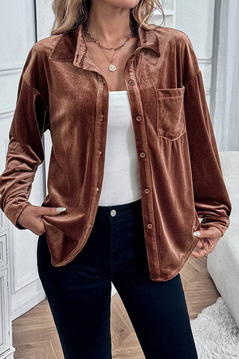 CWTBLL3702_AUTUMN CASUAL SOLID COLOR SINGLE BREASTED SHIRT