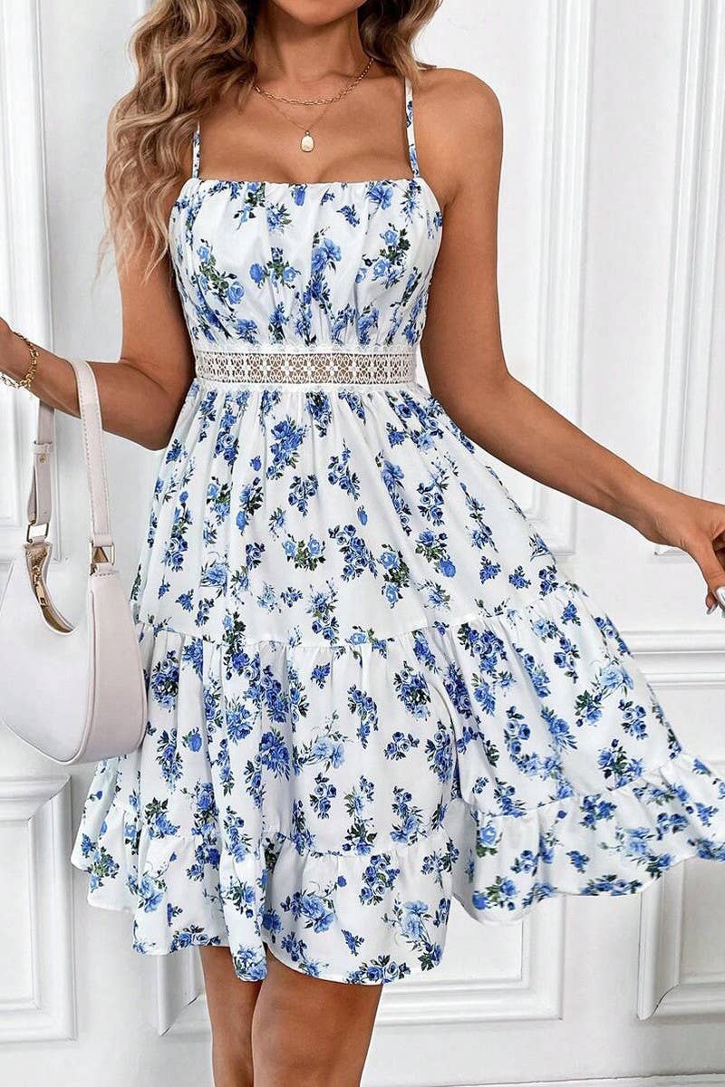 CWDSD8286_SUMMER FRENCH LACE ADJUSTABLE STRAP SHORT DRESS