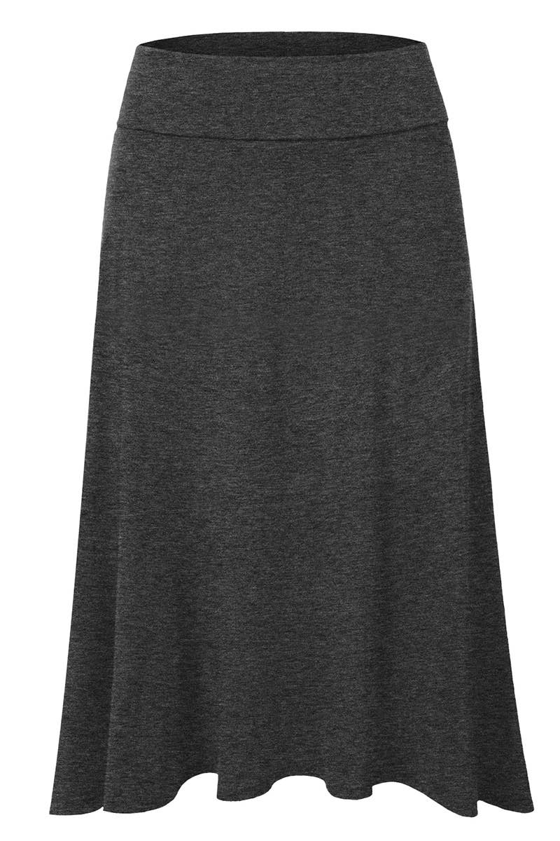 AWBMS204_High Waist Elastic Flared Midi Skirt