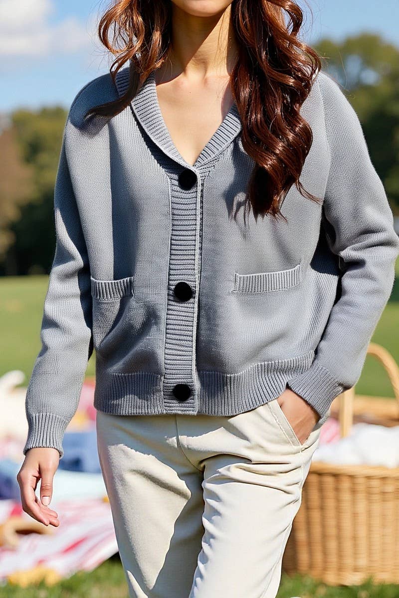 CWOSWL07085_V-NECK CASUAL LOOSE LONG-SLEEVED SWEATER