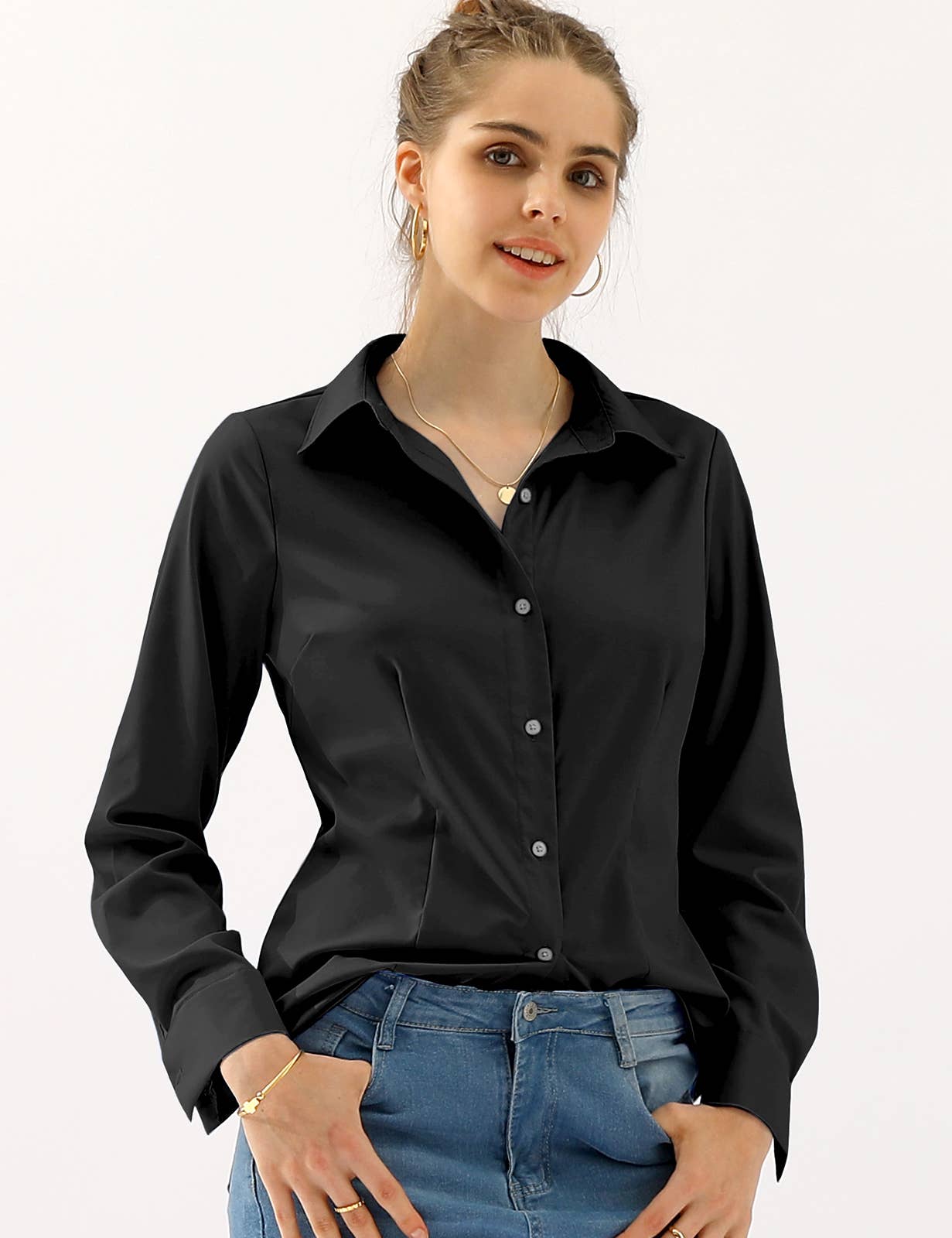 CWTSTL720_Basic Long Sleeve Button Down Collared Shirts