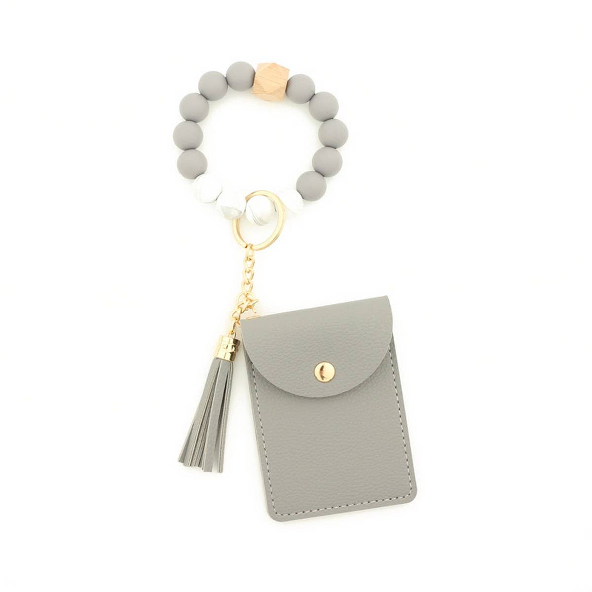 Solid PU Card Wallet with Tassel & Bead Strap_CWAB4967