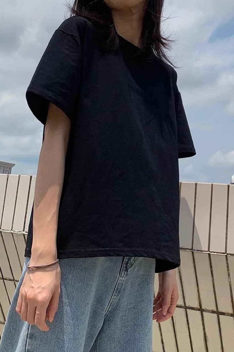 CWTTS0973_SOLID COLOR CASUAL T SHIRT