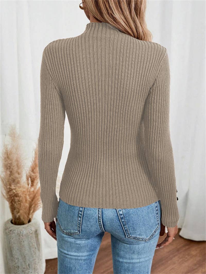 Button long-sleeved knitted base layer top