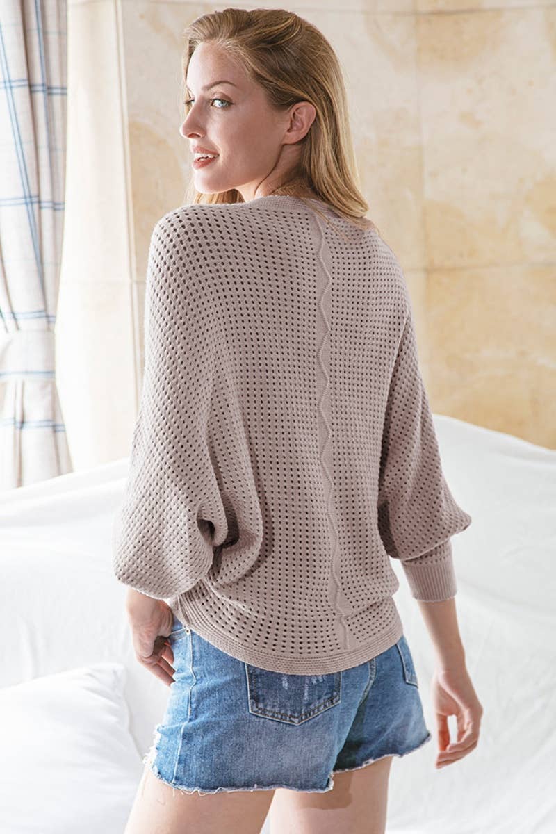 CWOSWL6652_SOLID COLOR HOLLOW LONG-SLEEVED SWEATER