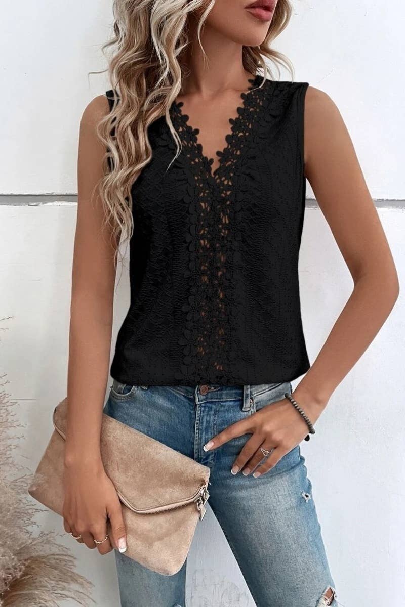 CWOV0342_SUMMER V-NECK SPLICED CUTOUT VEST TOP