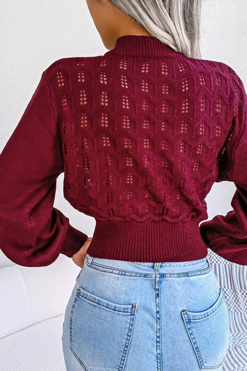 CWOSWL3227_SOLID COLOR HOLLOW BELLY-EXPOSED KNITTED SWEATER