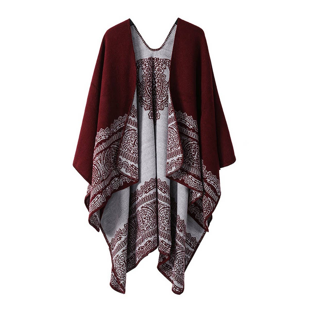 DOUBLE-SIDED PLAID FAUX CASHMERE SHAWL CAPE