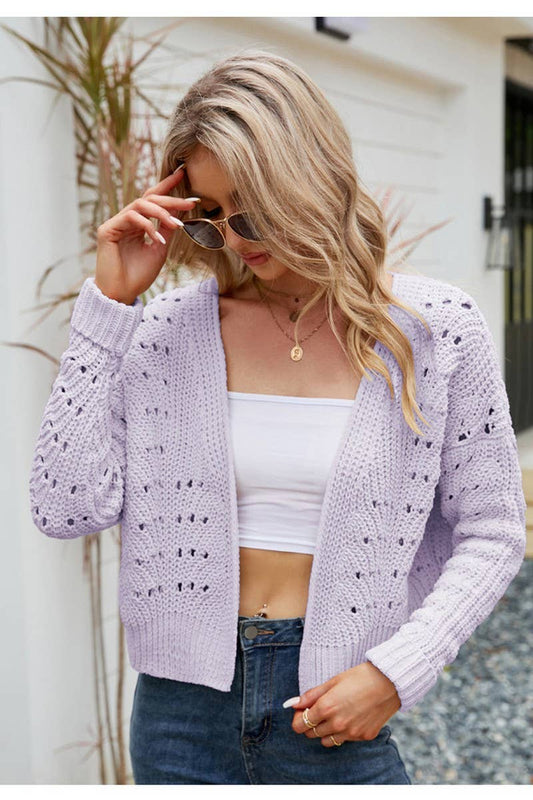 CWOCAL0763_SHORT SOLID COLOR HOLLOW CARDIGAN