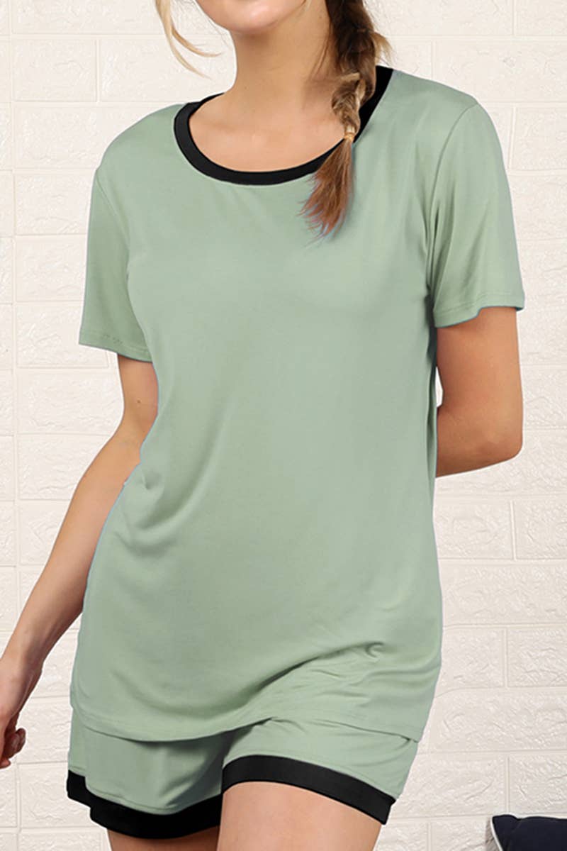 CWSPJ031-P_SHORT SLEEVE TOP WITH SHORTS PAJAMA SET