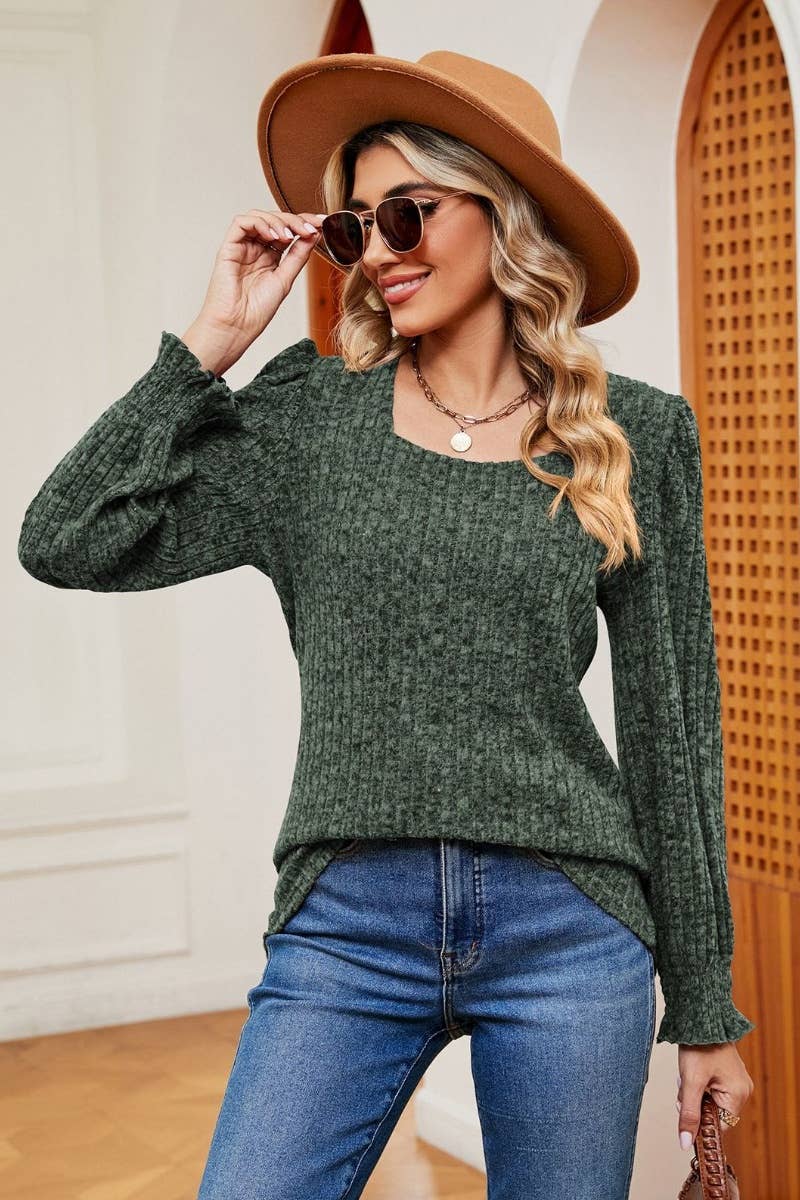 CWOSWL6549_SQUARE NECK LONG SLEEVE RUFFLED SWEATER
