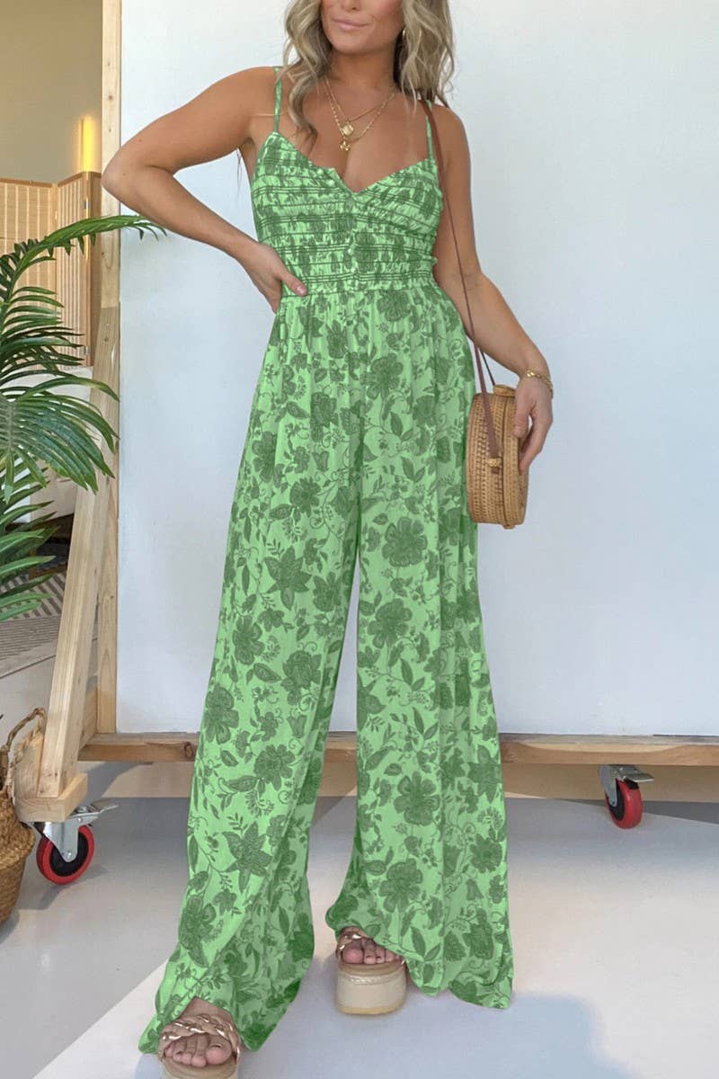 CWSJS1153_FLORAL SUSPENDER WIDE-LEG JUMPSUIT