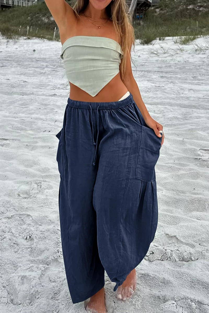 CWBLP0709_LOOSE CASUAL COTTON AND LINEN TROUSERS
