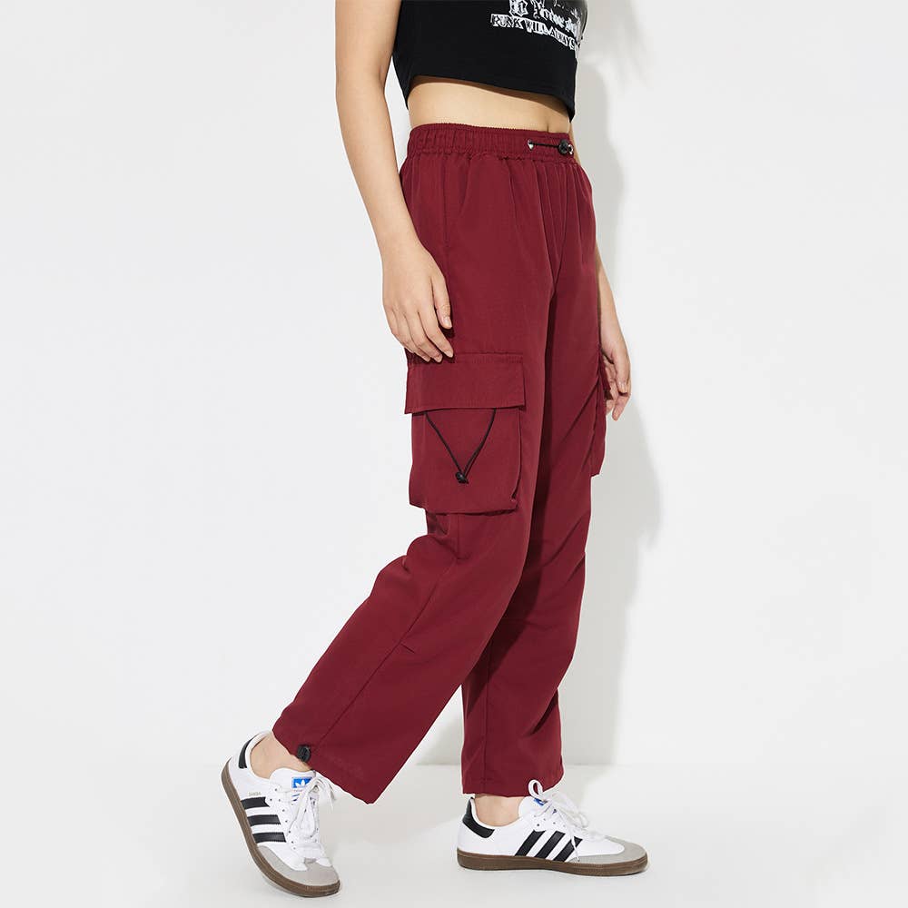 ELASTIC HIGH-WAISTED ENCORE RED CASUAL OVERALLS