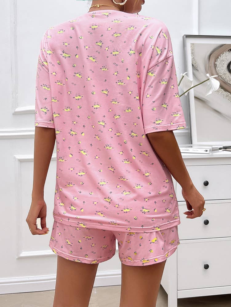 Casual printed short sleeve shorts suit