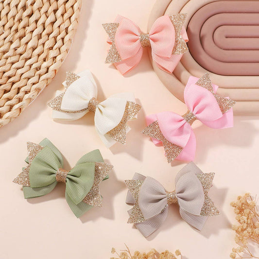 Handmade Glitter Bow Tail Hair Clip Set for Girls