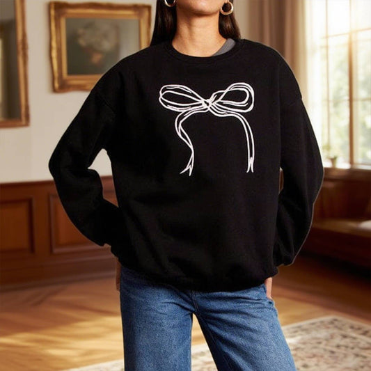 Bow round-neck long-sleeved pullover sweater