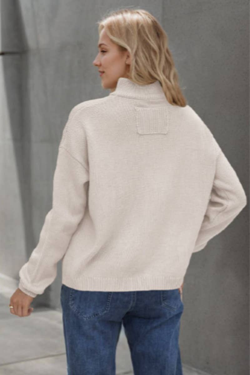 CWOCAL2213_HIGH-NECK POCKET BUTTON LONG-SLEEVED CARDIGAN