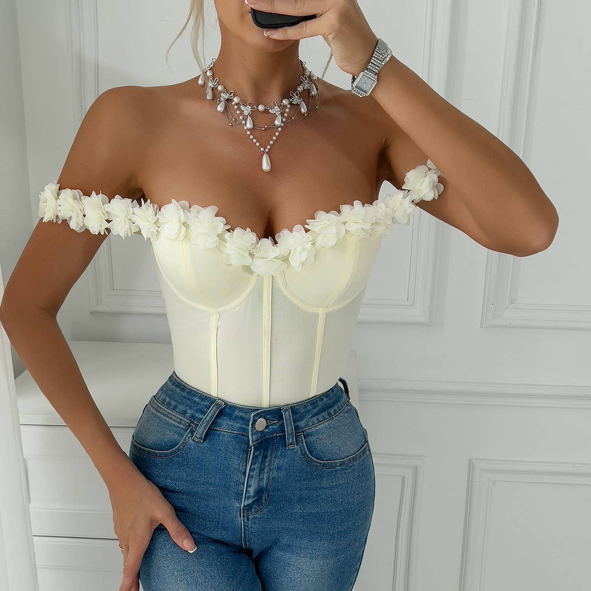 THREE-DIMENSIONAL FLOWER ONE-SHOULDER SEXY JUMPSUIT