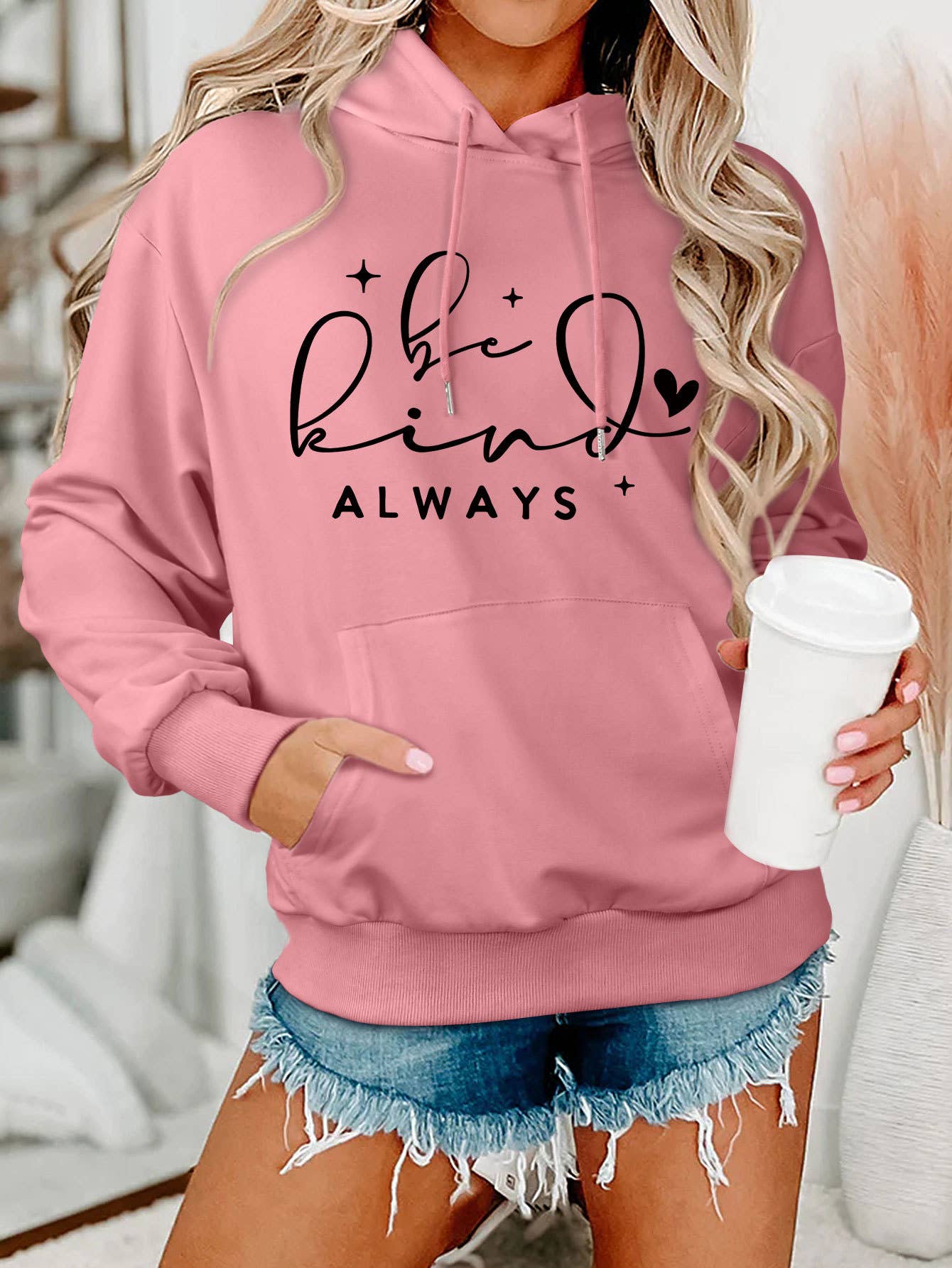 be kind always style Loose hooded sweatshirt