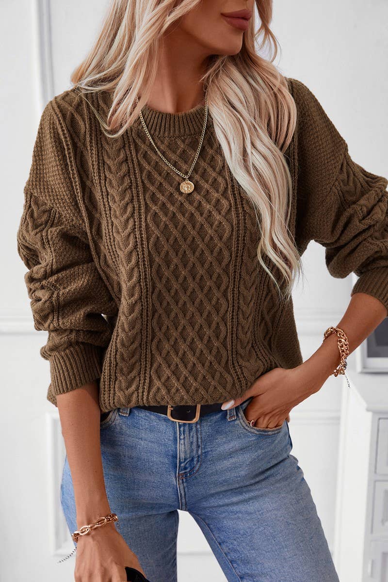 CWOSWL2843_TWISTED CREW NECK SOLID COLOR KNITTED SWEATER