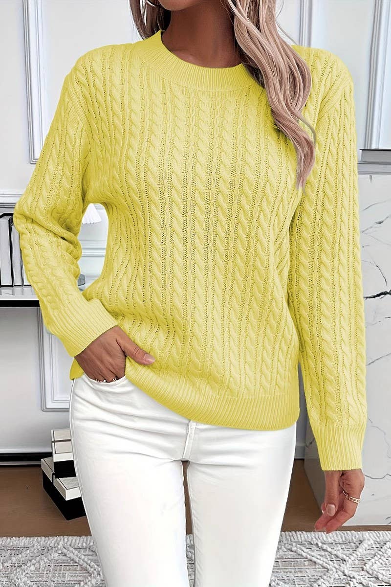 CWOSWL6865_WOMEN'S SWEET SOLID COLOR CABLE KNIT TOP
