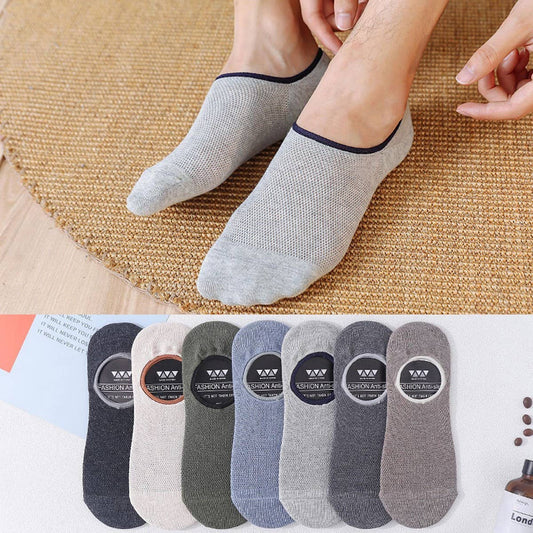 MEN'S SOLID COLOR COTTON ALL-MATCH MESH BOAT SOCKS