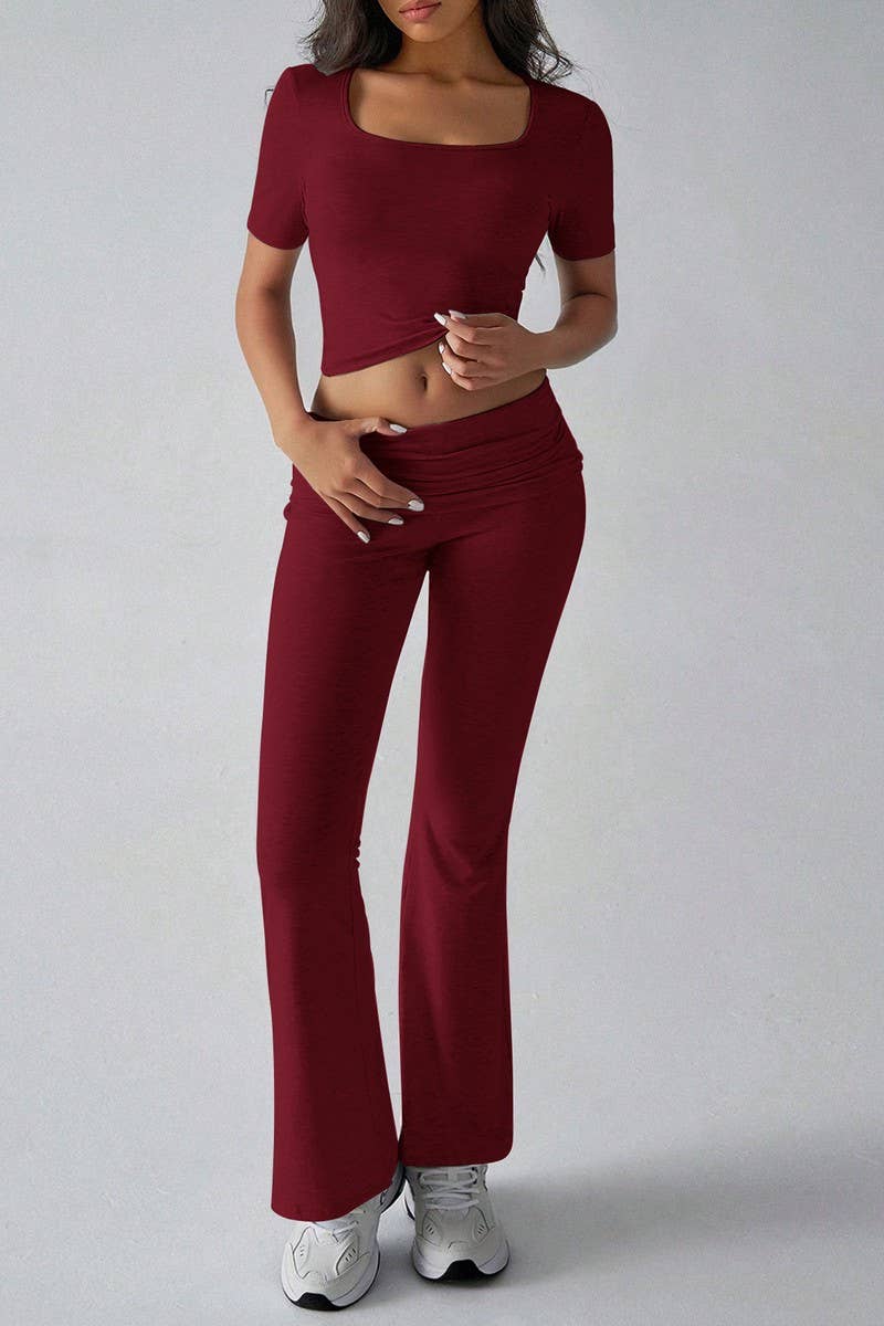 CWSS1188_SPORTS SOLID COLOR NAVEL-BARING TWO-PIECE SUIT