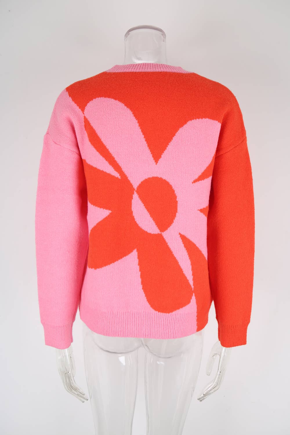 Floral color-blocking knitted pullover sweater
