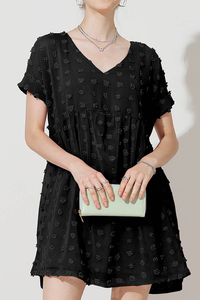 CWDSD10343_DOT CHIFFON SHORT LOVELY V NECK RESS