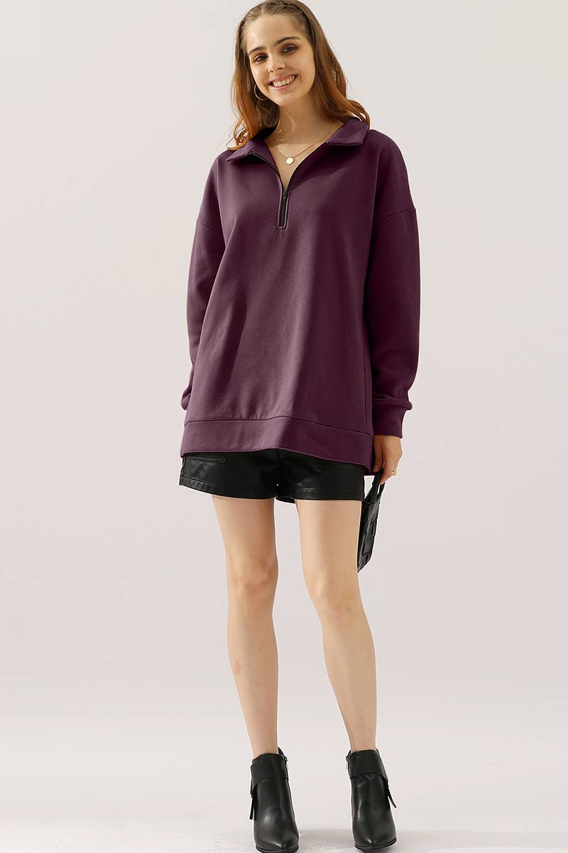 CWOHOL431_Zip Neck Lightweight Pullover Sweatshirt