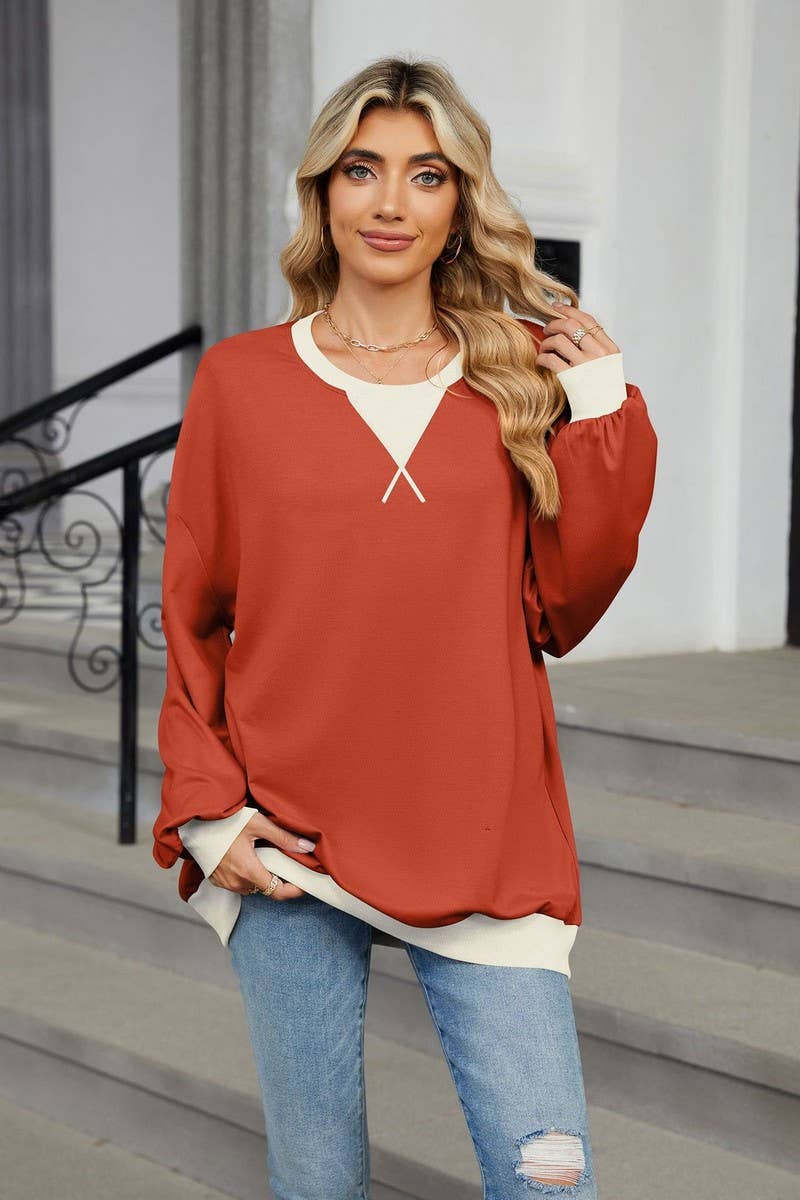 CWTBLL3743_AUTUMN AND WINTER CONTRAST COLOR LOOSE SWEATSHIRT