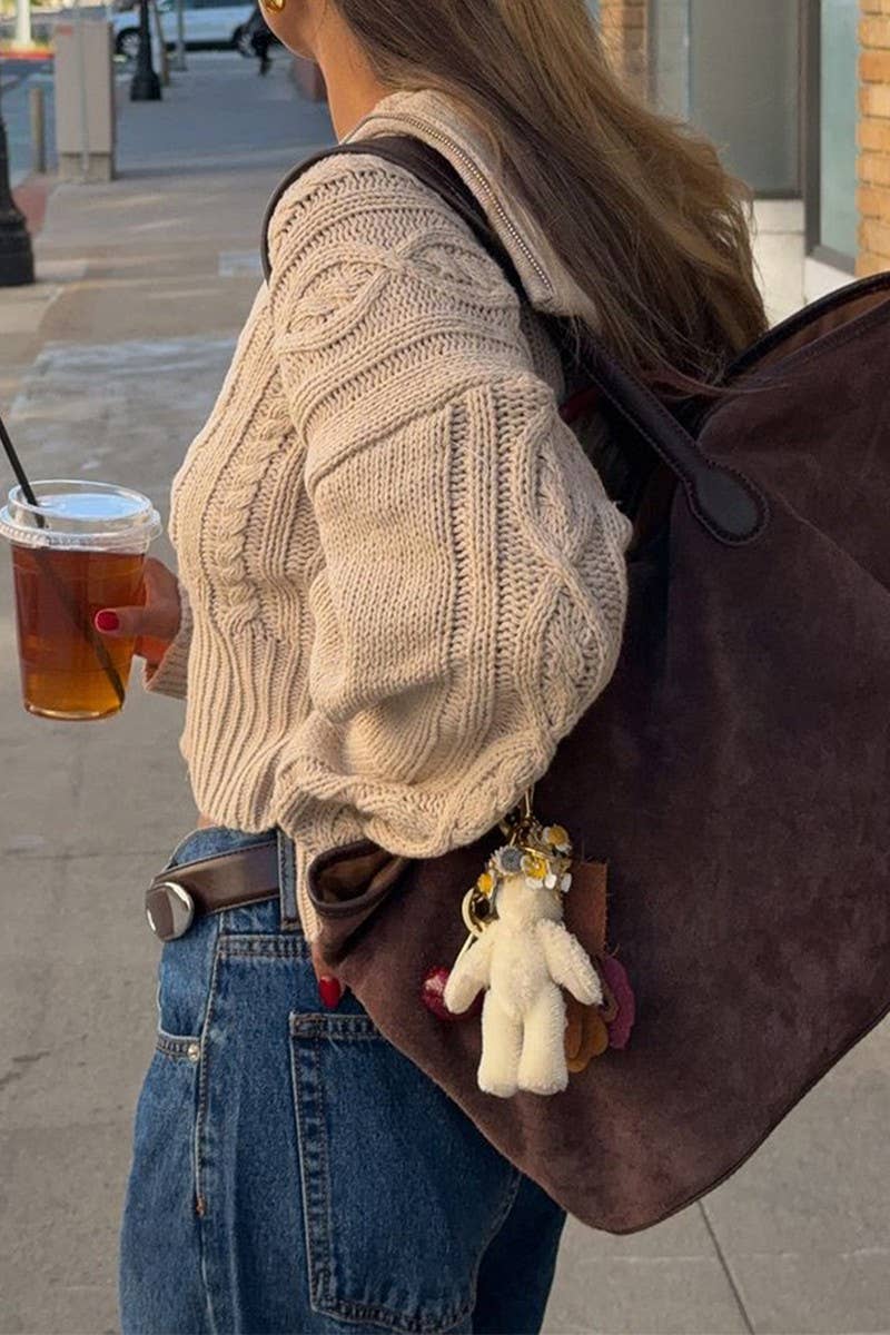 CWOCAL00774_SOLID COLOR LONG-SLEEVED ZIPPER KNITTED JACKET