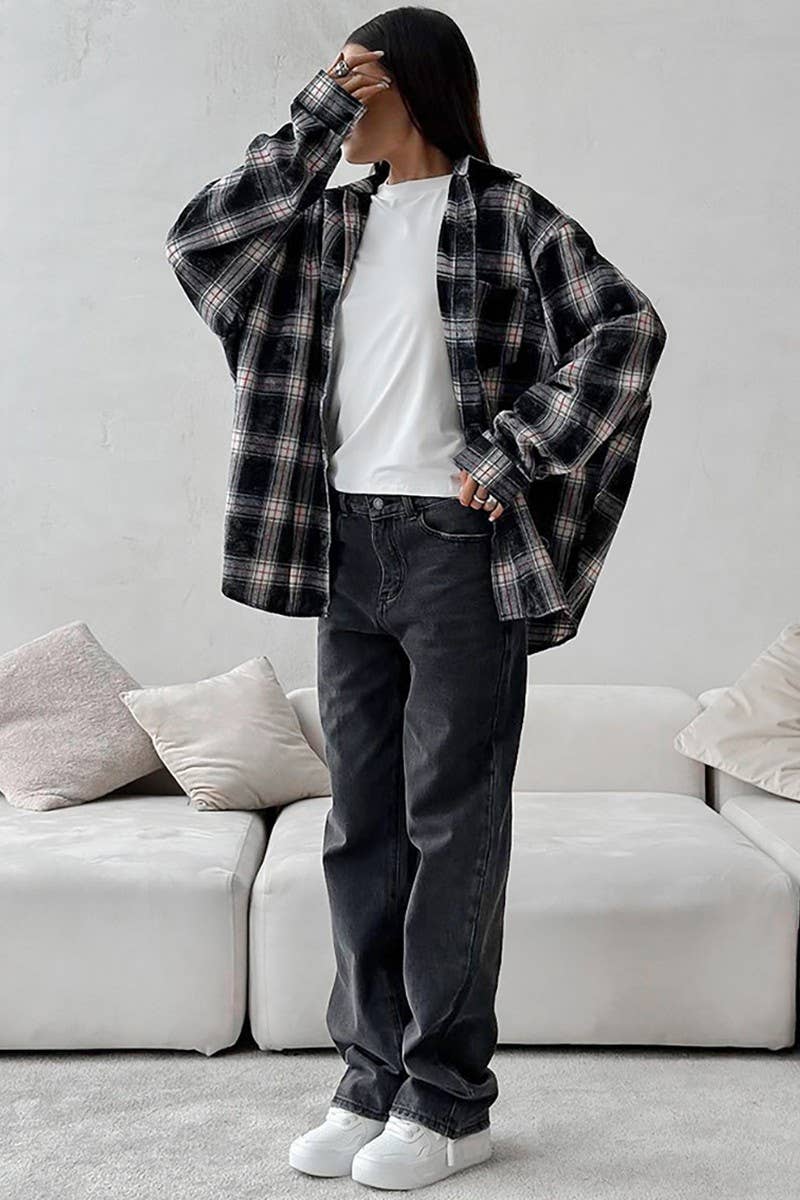 CWTBLL00627_RETRO PLAID CASUAL LONG-SLEEVED SHIRT