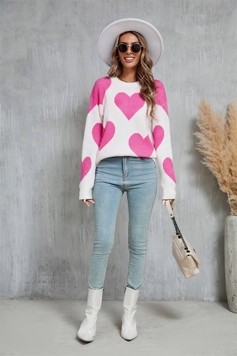 CWOSWL5758_VALENTINE'S DAY ROUND NECK HEART KNITTED SWEATER