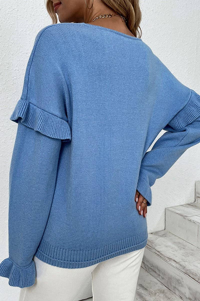 CWOSWL1719_V-Neck Long Sleeve Pullover Sweater