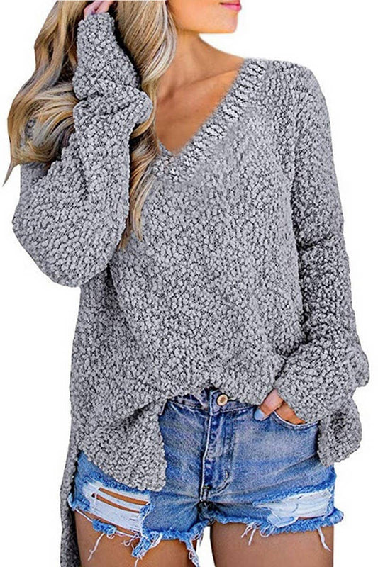 CWOSWL6820_GRAIN FLEECE V-NECK SPLIT PULLOVER SWEATER