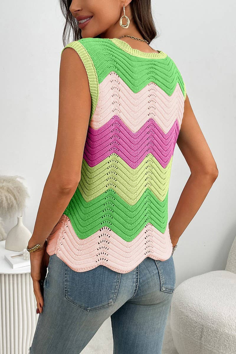 CWOCASL0060_DOPAMINE COLORBLOCK KNIT CREW NECK TANK TOP