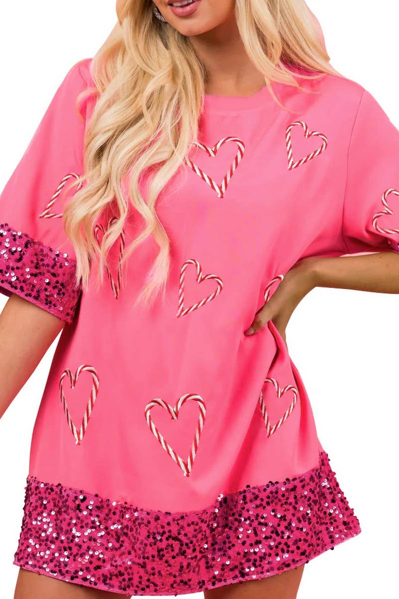 CWTBLS1464_CREW NECK PRINTED SEQUIN SHORT SLEEVE TOP