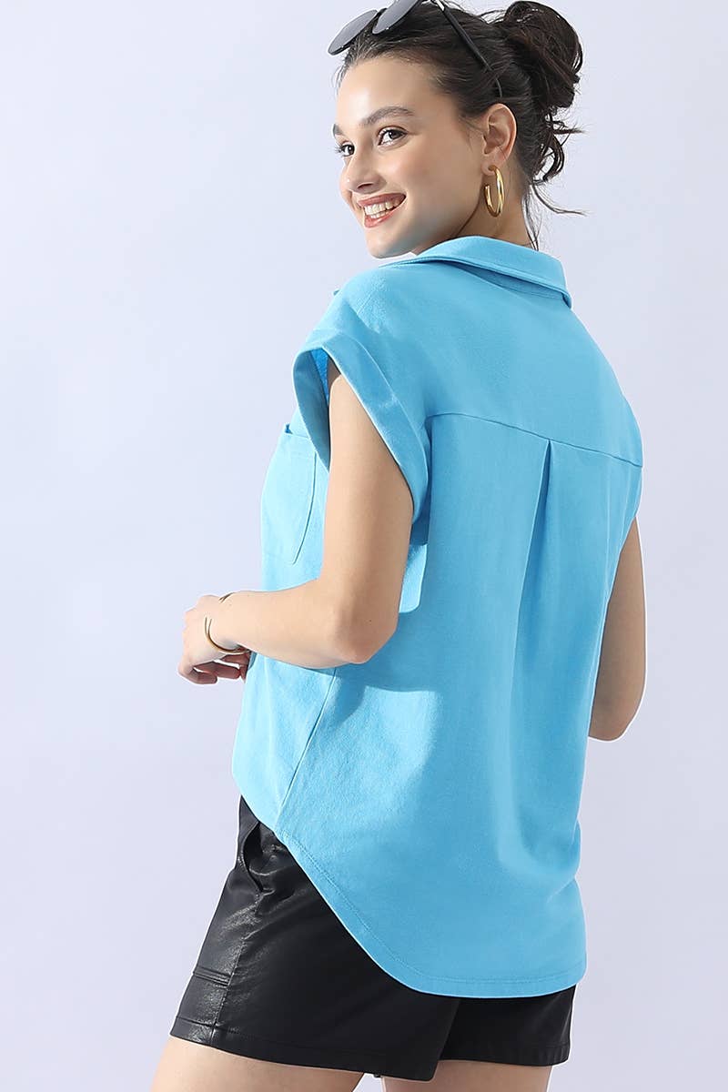 CWTTS698_JOHNNY COLLARS BUTTON CLOSER SHORT SLEEVE TOP