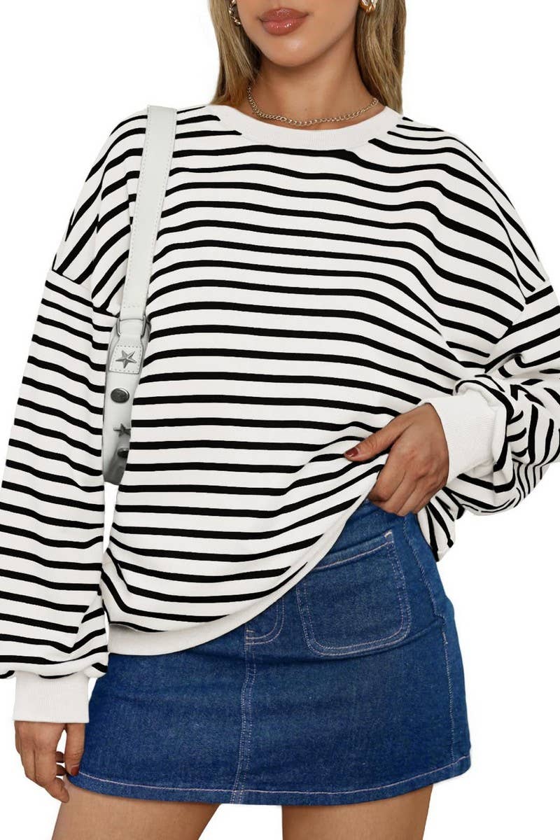 CWTBLL4009_STRIPED CREWNECK OVERSIZED SWEATSHIRT PULLOVER