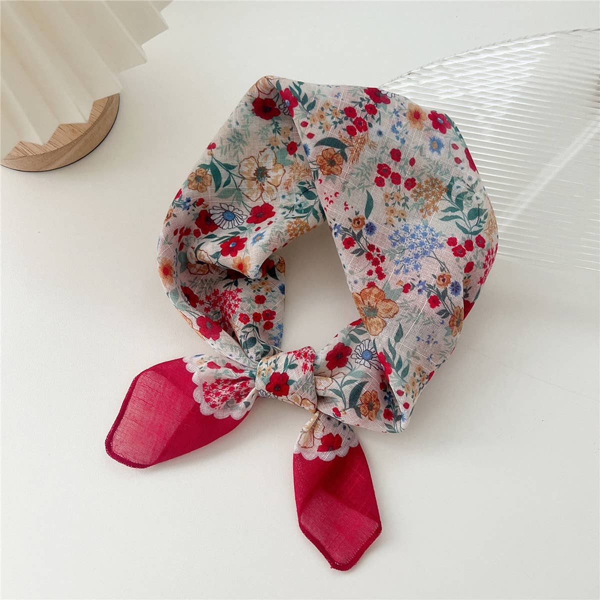 Cotton Linen Square Scarf - Breathable Neck Wrap