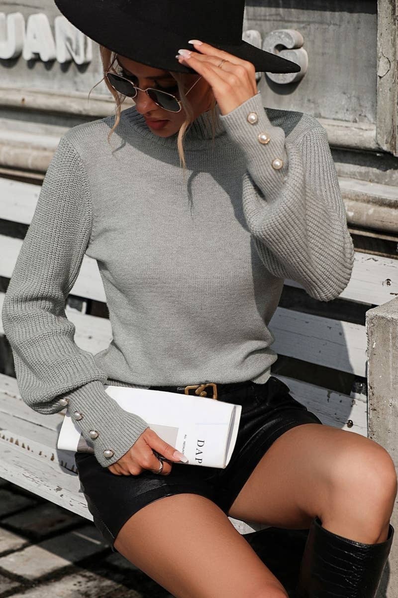 CWOSWL605_Turtle Neck Long Sleeve With Botton Sweater