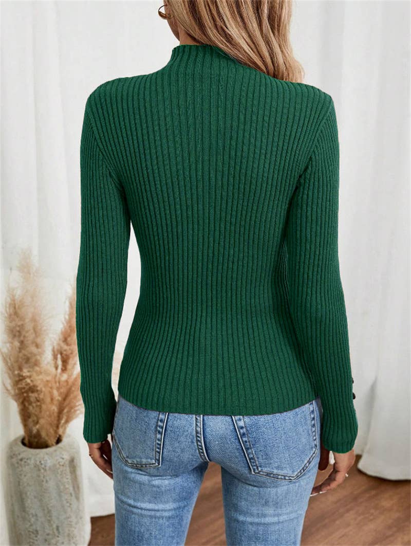 Button long-sleeved knitted base layer top
