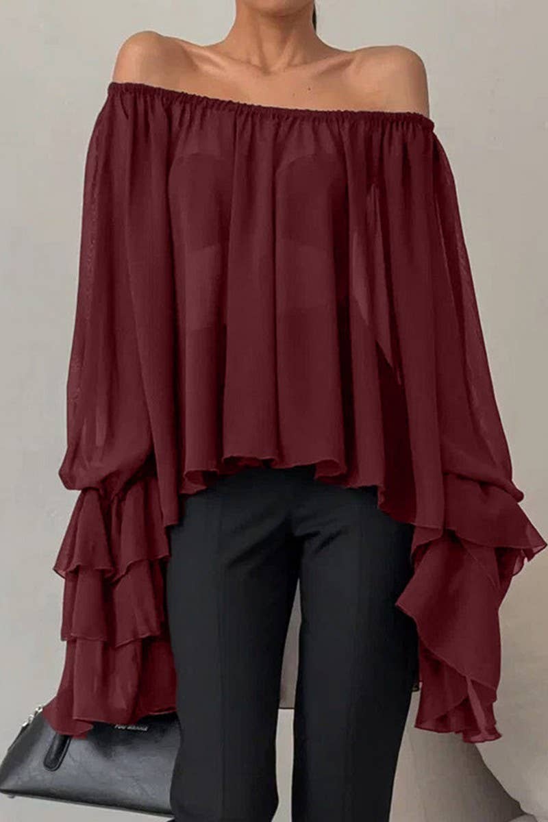 CWTBLL562_LOOSE-FITTING RUFFLED LONG-SLEEVED SHIRT